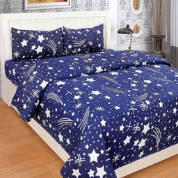 Aura Blue & White Geometric 144 TC King Bedsheet with 2 Pillow Covers-38