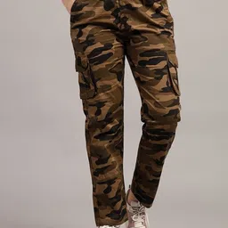 ADBUCKS Women Camouflage Printed High-Rise Cotton Cargos Trousers-image-59
