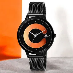 EMPERO Women Brass Printed Dial & Stainless Steel Straps Analogue Watch EAB69 Orange Dial Black Chain-picture-19