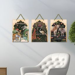 ArtVibes Green & Beige 3 Pieces Printed Wooden Wall Hanging Decors-image-42