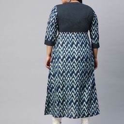 YASH GALLERY Plus Size Chevron Printed Keyhole Neck Thread Work Cotton A Line Kurta image 2