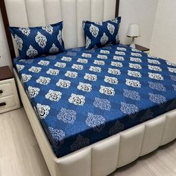 Pure Decor Blue Ethnic Motifs Queen Bedsheet with 2 Pillow Covers-image-96