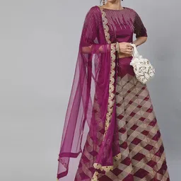 Fabcartz Embroidered Thread Work Semi-Stitched Lehenga & Unstitched Blouse With Dupatta-picture-15