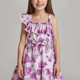 ARIAS By LARA DUTTA Girls Abstract Printed Square Neck A-Line Dress-image-98