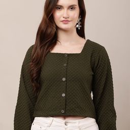 Moda Rapido Women Self Design Puff Sleeve Cotton Regular Crop Top-picture-55