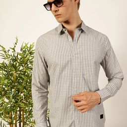 Thomas Scott Men Smart Spread Collar Micro Checked Cotton Slim Fit Casual Shirt-image-71