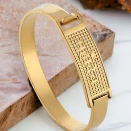 SZN Gold-Plated Stainless Steel Mahadev Symbol Enamelled Kada Bracelet-image-20