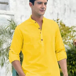 APEKTRA Band Collar Roll-Up Sleeves Slim Fit Short Kurta-44
