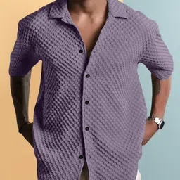 Moda Rapido Textured Spread Collar Short Sleeves Casual Shirt-image-53