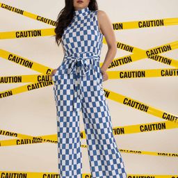 BAESD Halter Neck Checked Basic Jumpsuit-picture-0