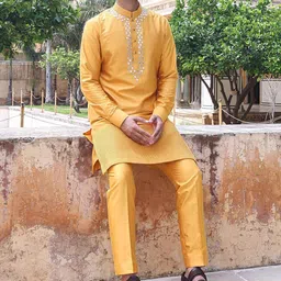 ABKASA Geometric Embroidered Mandarin Collar Mirror Work Kurta With Trouser-picture-52