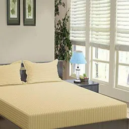 Trance Home Linen Striped Cotton 200 TC Queen Bedsheet With 2 Pillow Covers 1.98m x 1.52m-image-98