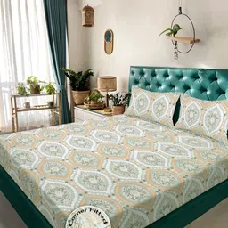 KLOTTHE Green & Beige Printed 300 TC King Bedsheet With 2 Pillow Covers - 2.50 x 2.25 m-image-70