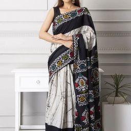 Craft Musium Paisley Pure Cotton Block Print Saree With Unstitched Blouse Piece-picture-0