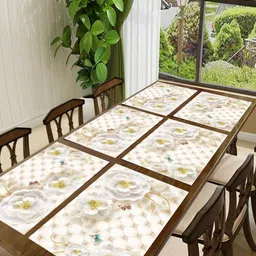 Aura 6Pcs White & Beige Printed Heat Resistant Table Placemats-7