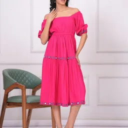 HIGHLIGHT FASHION EXPORT Women 1Self Design Knee Length Fit & Flare Dress-image-41