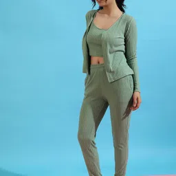 PINACOLADA Self Design Shoulder Straps Neck Top & Trouser With Shrug-picture-4