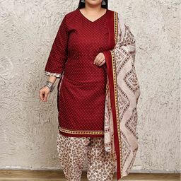 KALINI Polka Dots Printed V-Neck Straight Kurti With Salwar & Dupatta-image-62