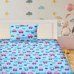 Myntra Elegant Homes Blue & Pink Ethnic Motifs 210 TC Single Bedsheet with 1 Pillow Covers-image-14