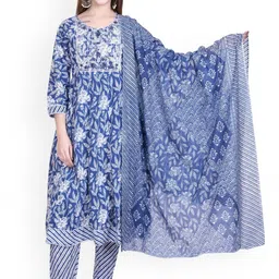 WOOL 4U Floral Printed Round Neck Straight Kurta with Trousers & Dupatta-image-40