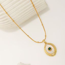 Estailo fashion Women Gold-Plated Cubic Zirconia-Studded Emerald Gaze Pendant With Chain-image-77