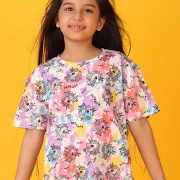 Anthrilo Girls Floral Printed Pockets T-shirt-34