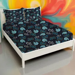 IVAZA Turquoise Floral Printed Double Bedsheet with 2 pillow cover-image-96