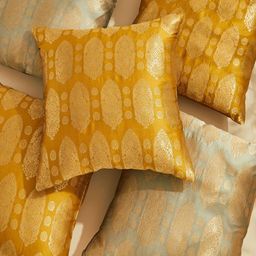 Home Centre Gold-Toned & Taupe Set of 5 Square Cushion Covers-11