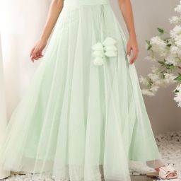 Women Solid Flared Light Green Skirt-image-15