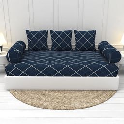 THE WHITE MOSS Navy Blue & White Floral Polycotton 6 Piece Single Regular Bedding Set-picture-58
