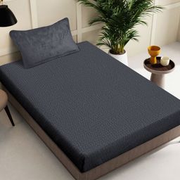 KLOTTHE Grey Abstract Printed 300TC Woolen Single Bedsheet & Pillow Cover-12