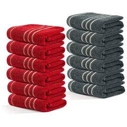 Kuber Industries Red & Grey 12 Pieces Striped Cotton 450 GSM Bath Towels-image-57