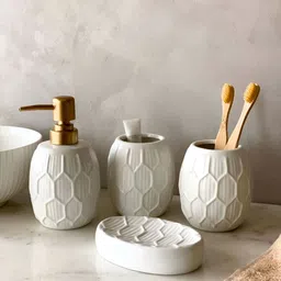 Mason Home White 4 piece Geometric Ceramic Bath Accessories Set-picture-4
