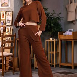 SRUTVA FASHION Round Neck Long Sleeves Crop Top With Palazzos Co-Ords-image-18