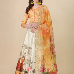 Kaizen TEXO FAB Printed Satin Semi-Stitched Lehenga & Unstitched Blouse With Dupatta-picture-11