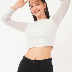 Deshi Girl Women Ruched Fitted Net Crop Top-picture-37