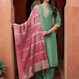SKYLEE Women Ethnic Motifs Embroidered Kurta with Trousers & Dupatta-image-33