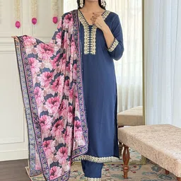 Divyadham Textiles WomenEmbroideredThread Work Kurta with Trousers & With Dupatta image 5