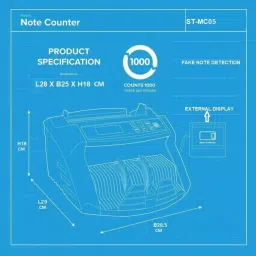 Stok ST-MC05 LCD Display Automatic Counterfeit Detector UV & MG Cash Bank Detector Note Counting Machine image 4