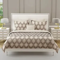 SWAYAM Brown & White Geometric 210 TC King Bedsheet with 2 Pillow Covers-image-83