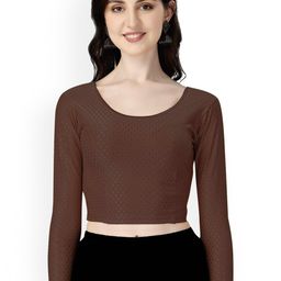 HERE&NOW Woven-Design Round Neck Stretchable Saree Blouse-picture-14