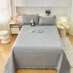 JC HOME Grey Quilted Double King Bed Cover With Pillow Covers-image-23