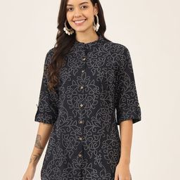KALINI Women Abstract Printed Mandarin Collar Cotton Top-picture-23