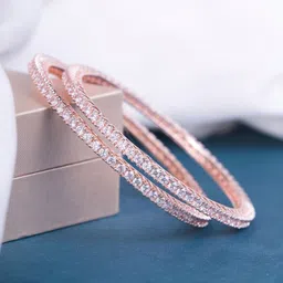 Opal Touch Set of 2 Rose Gold Plated American Diamond Studded Bangles-picture-35