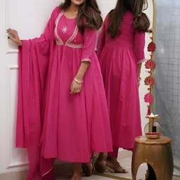 KOTRONS Ethnic Motifs Embroidered Panelled Thread Work Kurta With Trousers & Dupatta-picture-6