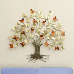 vedas Mystic Indiana Gold Toned & Brown Textured Metal Paarvi Butterflies Tree Wall Decor-image-61