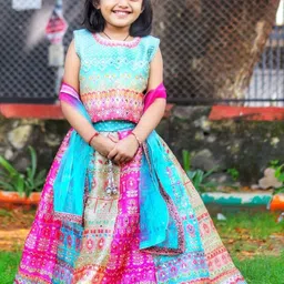 BAESD Girls Printed Mirror Work Tie and Dye Ready to Wear Lehenga & Blouse With Dupatta-11