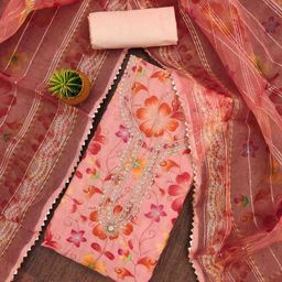 KIMISHA Floral Embellished Organza Unstitched Dress Material-image-88