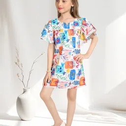 Lei-Chie Print Flutter Sleeve A-Line Dress-image-64