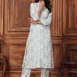 Rujave Women Floral Printed Empire Kurta with Trousers-image-86